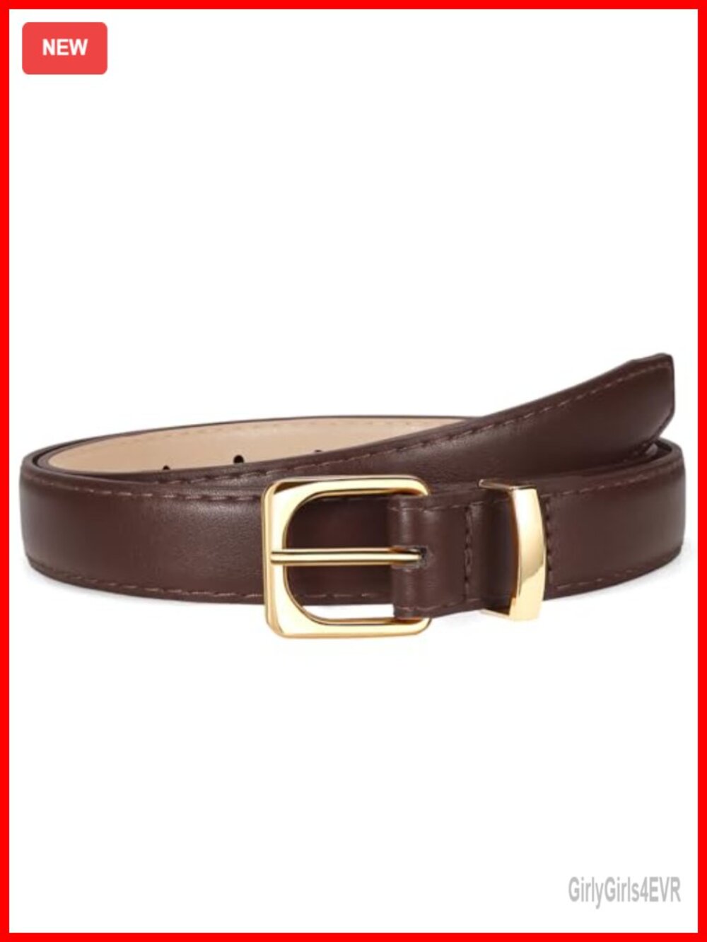 Women's Skinny Faux PU Leather Belt Gold Buckle